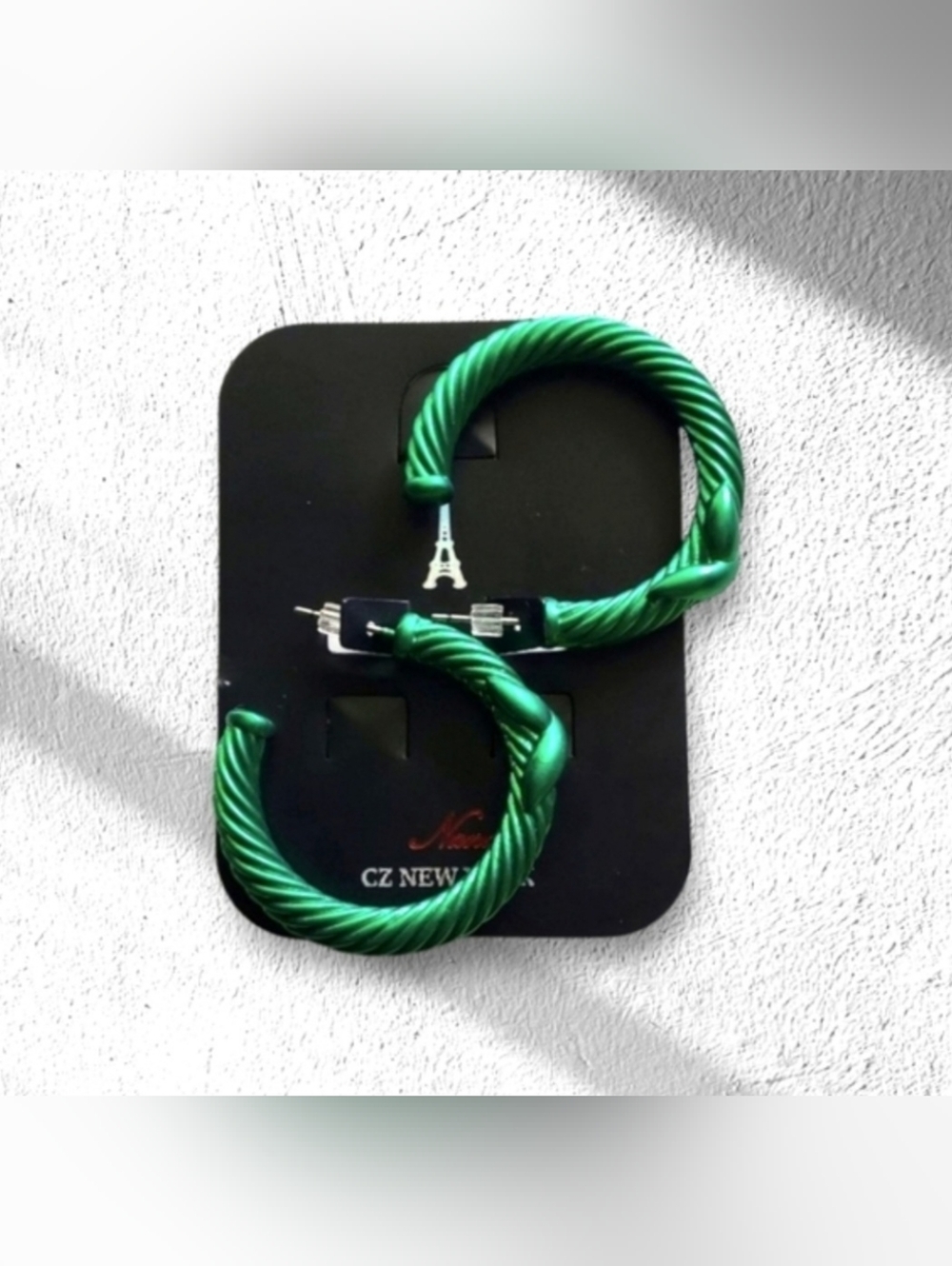 Metallic Green Twisted Cable Open Hoop Earrings